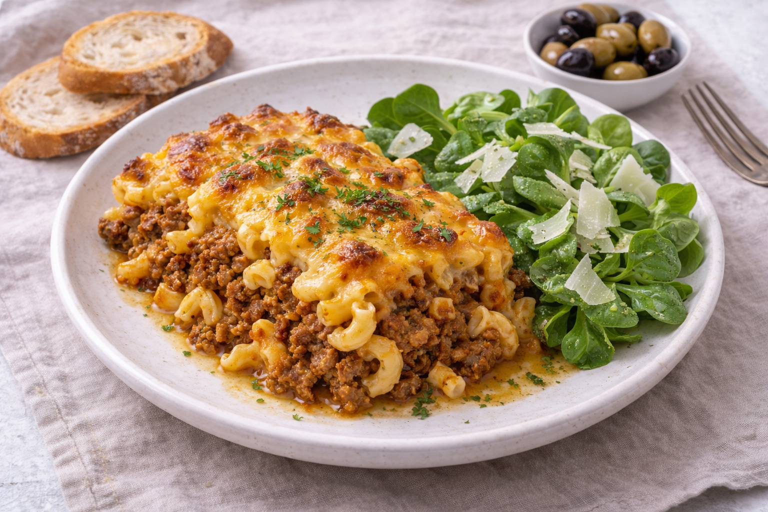 Makkaroni-Auflauf alla Mama mit Beilagensalat